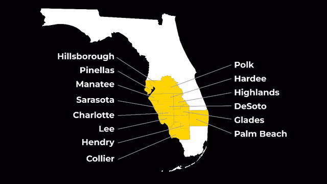 Florida map with highlighted service counties