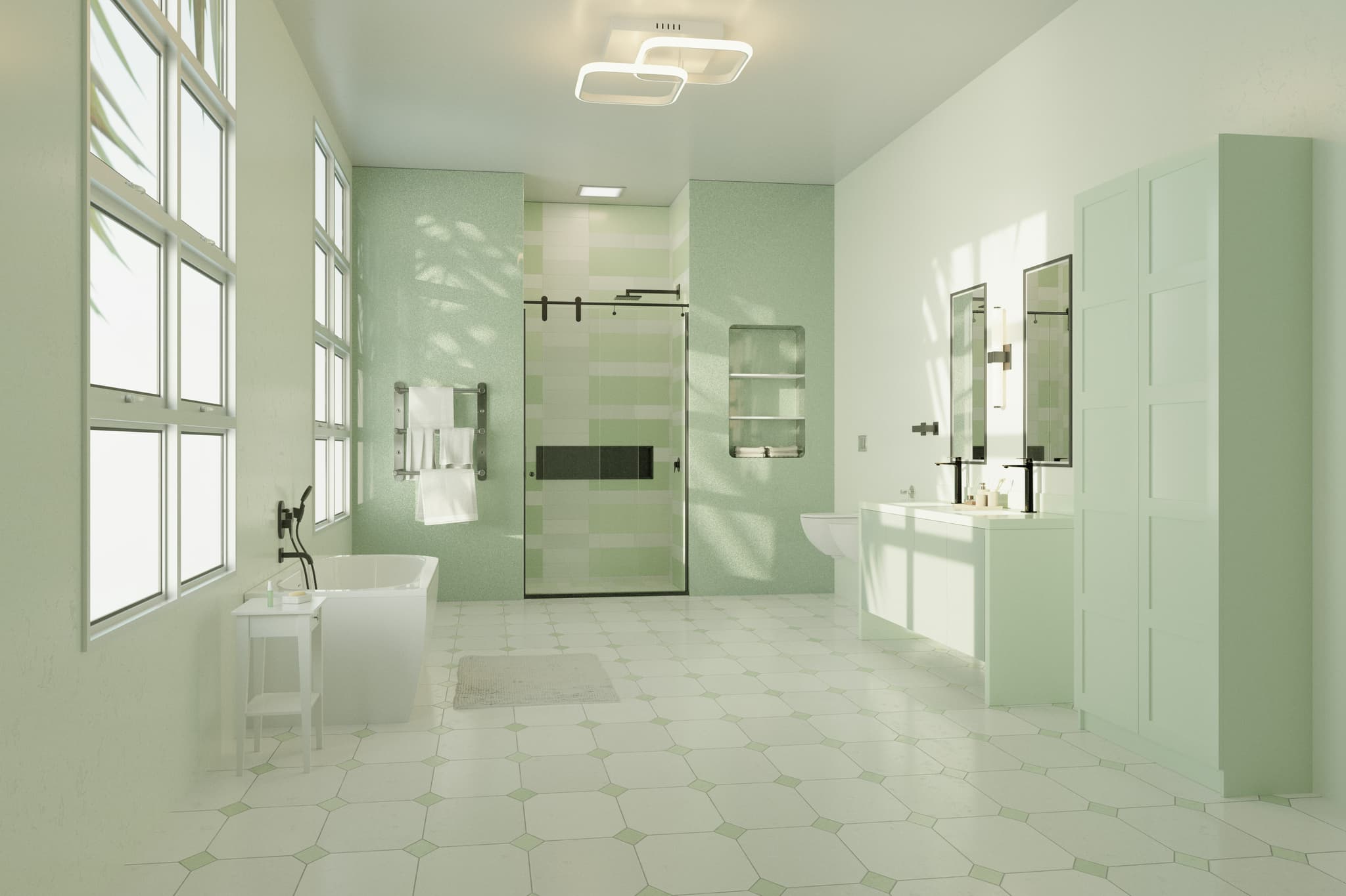 Bright Florida bathroom with frosted window and natural light